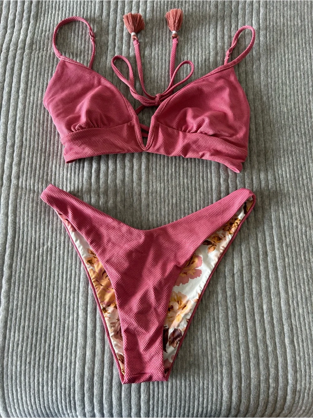 Maaji Pink Floral Tasseled Bikini Set